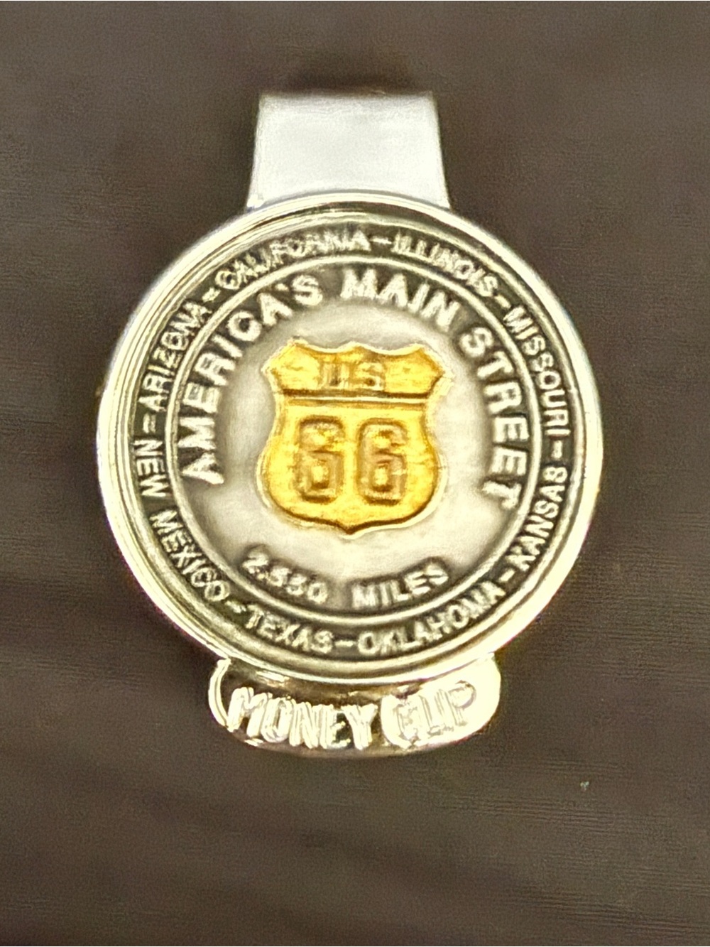 Money Clip - Silver and Gold Route 66 Shield Design